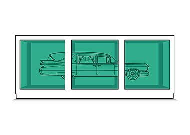 Hearse in a vitrine.