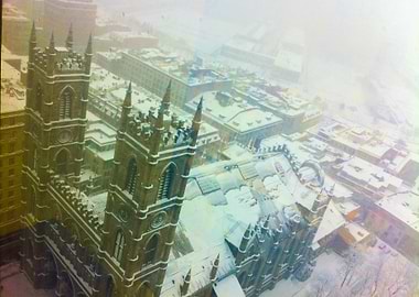 The majestic architecture of the Notre-Dame, on a foggy ...
