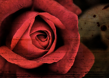 Antique Single red rose with a vintage wood texture fro ...