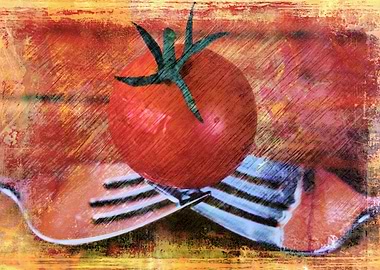 A Tomato Sketch bright colorful piece of kitchen art b ...