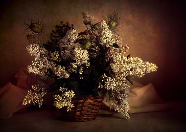 Still life with white flowers bouquet