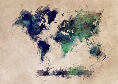 World Map - green splash