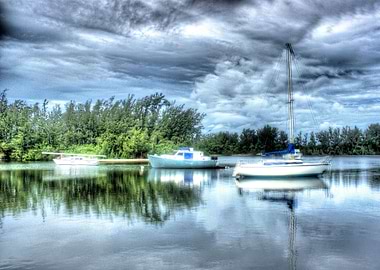 Gorgeous capture of the waterways on a raining, cloudy ...