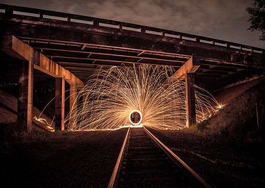 Steel Wool photography under a bridge