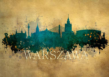 Digital painting . Main symbols of Warszawa - the capi ...