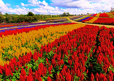 Colorful Plumed Cockscomb Lavender Flower Field - A fie ...
