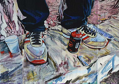 street-art-worker - graffiti with details of a graf ...