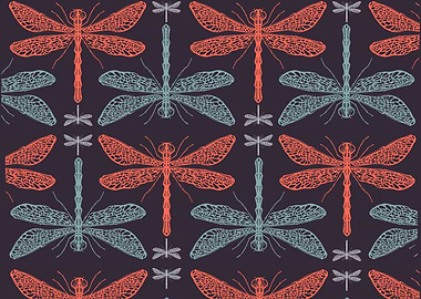 Illustration or drawing of a dragonflies insect pattern ...