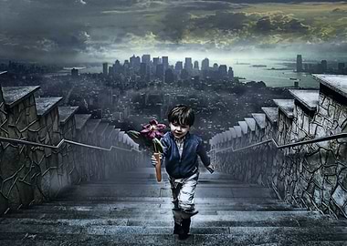 'Child of New York' - fantasy composition of stair w ...