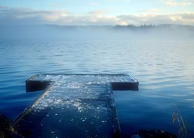 Low fog hangs over the loch as the opposite shore stays ...