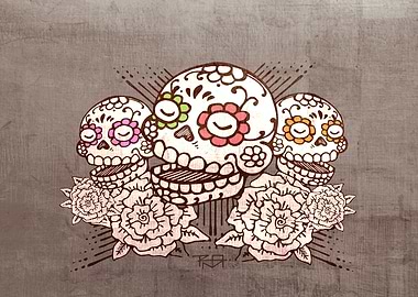 Hand drawn illustration or drawing of some skulls and f ...