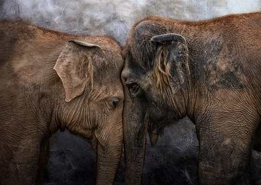 'I love You!' - two asian elephants heading tenderl ...