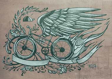 Hand drawn illustration or drawing of a retro bicycle w ...