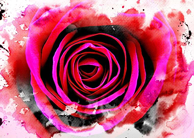 A mixed media art and photography piece of a red rose b ...