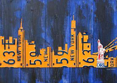 New York City Skyline Recycled Vintage License Plate Ar ...