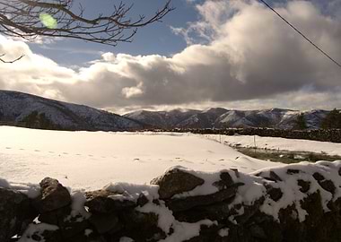 A snow and sunny day in O Cebreiro, Galicia.