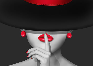 Elegant woman with hat, illustration in black and white ...