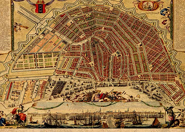 Vintage Map of Amsterdam Circa 1688