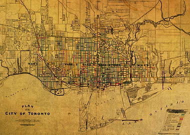 Vintage Street Map of Toronto Canada