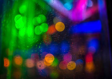 Colourful bokeh in the rain. Montreal, Quebec, Canada. ...