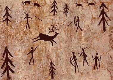 prehistoric deer huting scene