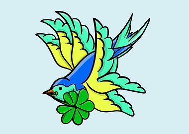 Swallow with lucky shamrock. Happy Saint Patrick's Day ...