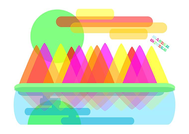 A geometric mountain landscape scene