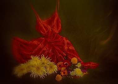 Red petticoat and flowers