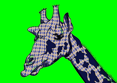 A fun cartoon image of a giraffe. The giraffe has blue ...