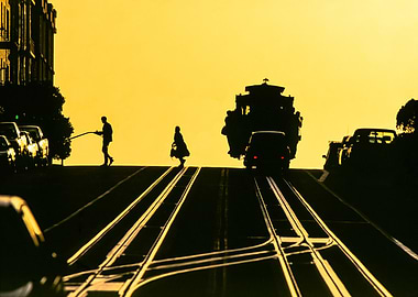 San Francisco tramway at sunset