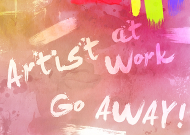 Artist at Work sign with a watercolor theme.