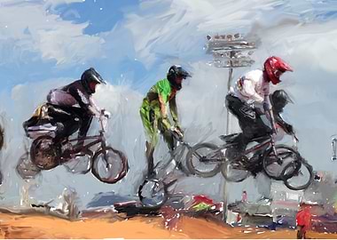 BMX racers fly through the air