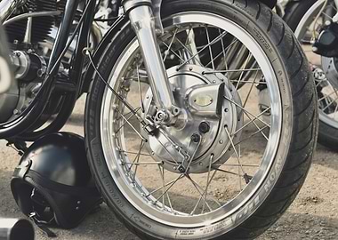 Close up of a front British cafe racer motorcycle