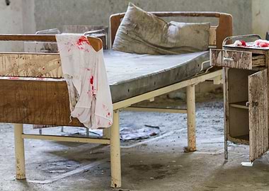 abandoned hospital bed