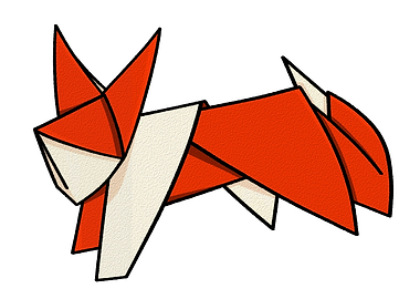 A cute origami fox made from textured, folded, orange p ...