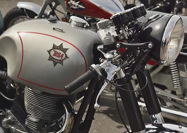 Front angle of a classic British BSA cafe racer motorcy ...