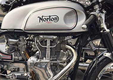Close up of a classic Norton motorcycle