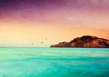 Impressionistic view of the Mediterran Sea on summer ev ...