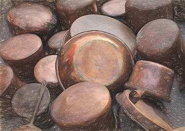 old pots and pans in the kitchen