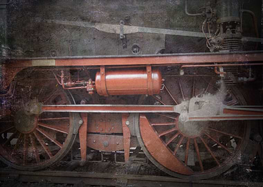 The wheel of the oldtimer locomotive. Closeup view of a ...