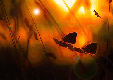 two butterflies resting on a sheath of corn beautiful r ...