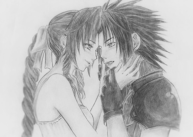 Pencil Drawing of Aerith and Zack (Crisis Core: Final F ...