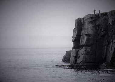 Waves crashing as a mist moves in