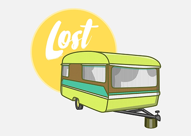 A caravan drawn in the style of retro print adds. A fun ...