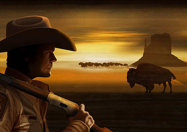 The silhouette on the prairie in sunset.