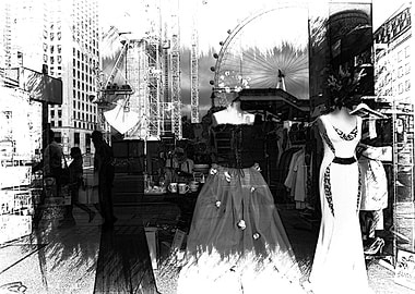 A shop front window reflecting the London Eye and other ...