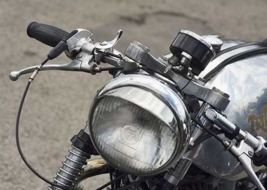 Close up of a classic British Triton motorcycle