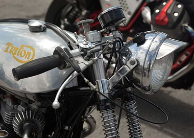 close up of a classic British Triton motorcycle