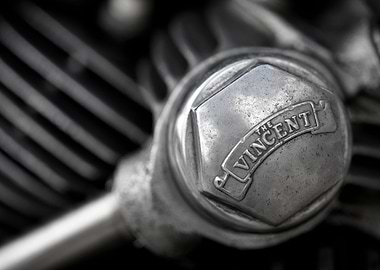close up of a classic British Vincent motorcycle engine ...