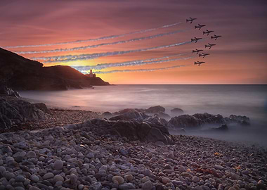 The Red Arrows passing Mumbles lighthouse and Bracelet ...